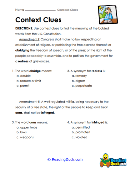 Constitution Clues Worksheet