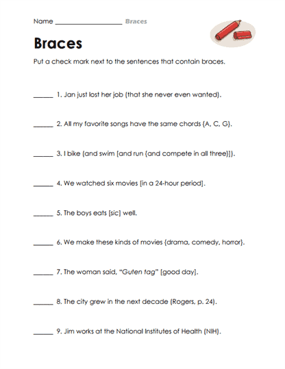 Spot Braces Worksheet