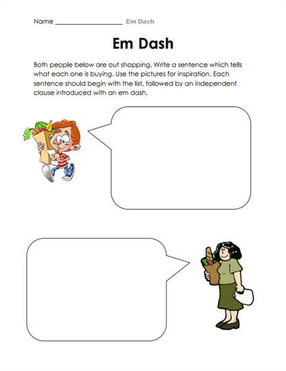 Double Dashes (Em Dash) Worksheets