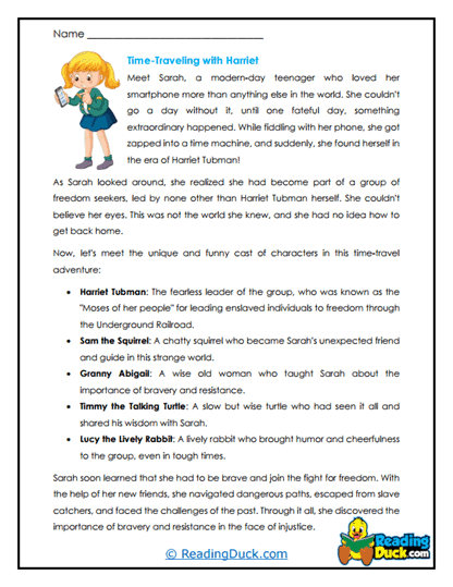 Time-Traveling with Harriet Worksheet