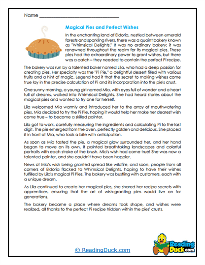 Wishful Pi Pies Worksheet