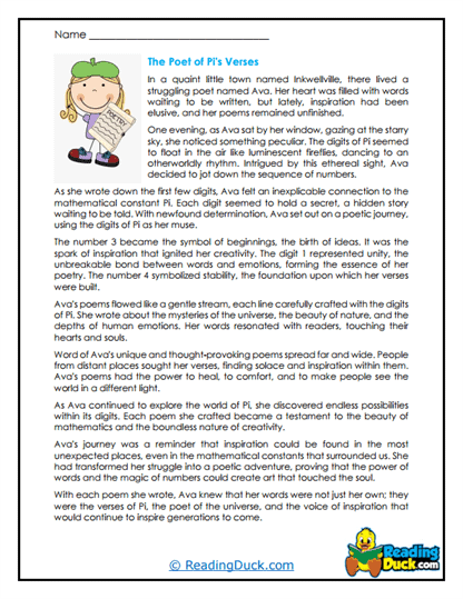 Poet's Pi Worksheet