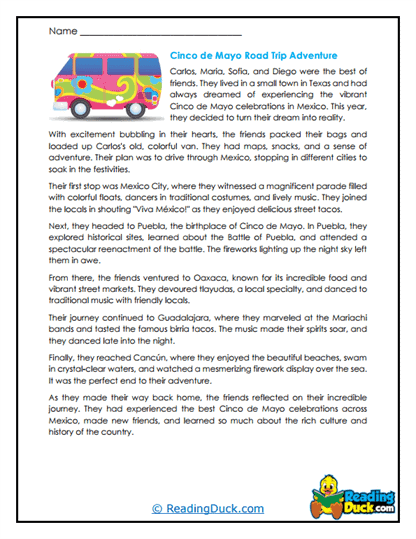 Road Trip Fiesta Worksheet