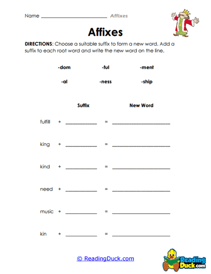 Suffix Selection Worksheet