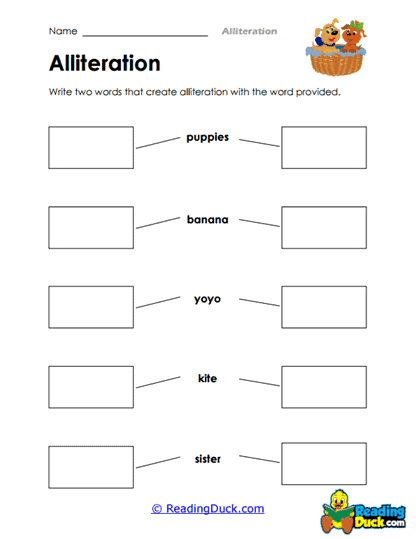 Word Match Alliteration Worksheet