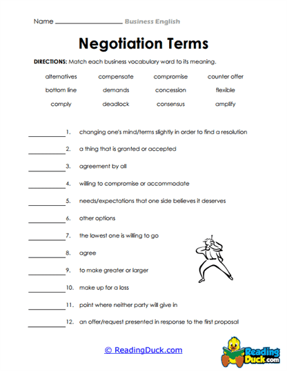 Negotiation Vocabulary Worksheet