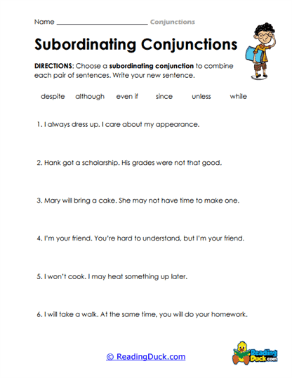 Subordinating Sentence Worksheet