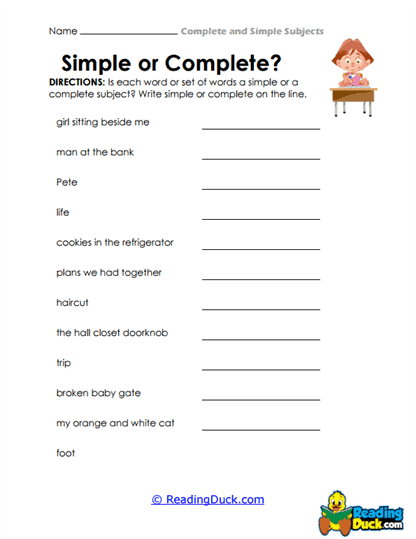 Subject Sorter Worksheet