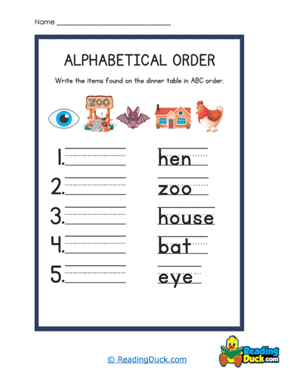 Table ABCs Worksheet