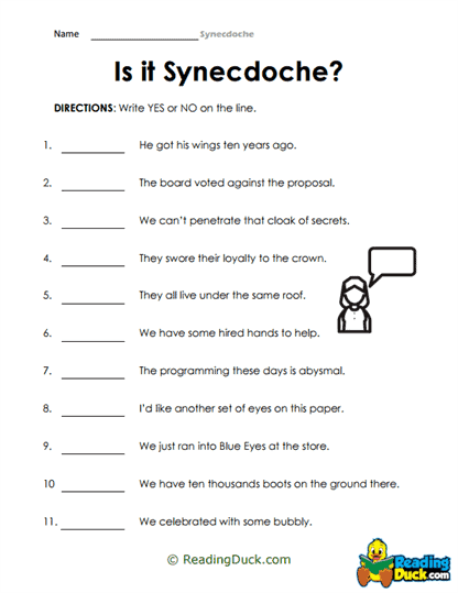 Synecdoche Test Worksheet