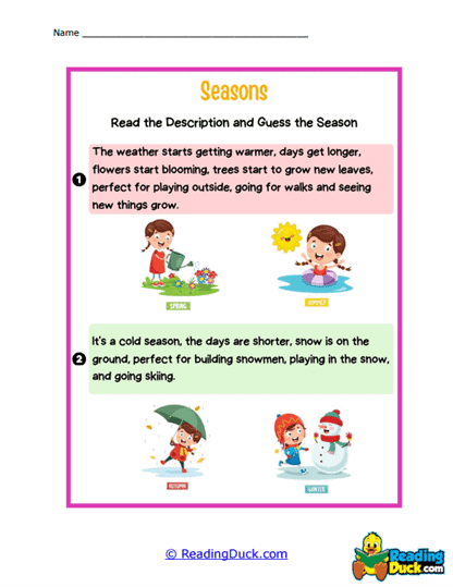 Season Clues Worksheet