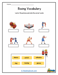 Boxing Vocabulary Word Worksheets | Reading Duck.com