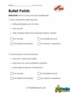 Punctuation Worksheets Bullets Bullet Point Worksheets | Punctuation Collection | Reading Duck.com