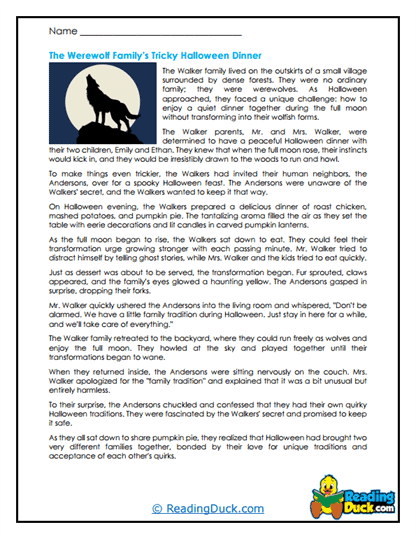 Werewolf Dinner Worksheet