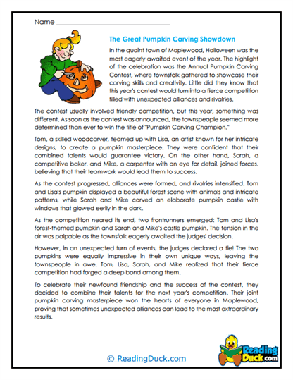 Pumpkin Showdown Worksheet