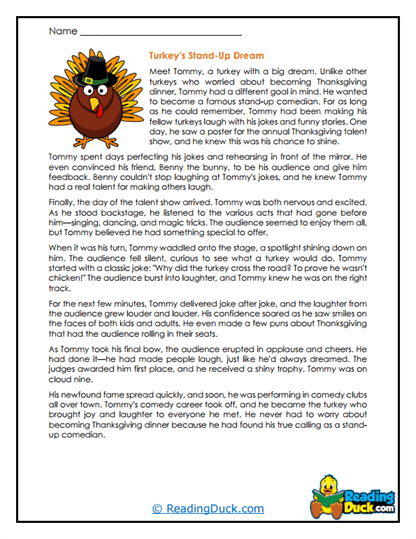 Turkey Comedy Worksheet