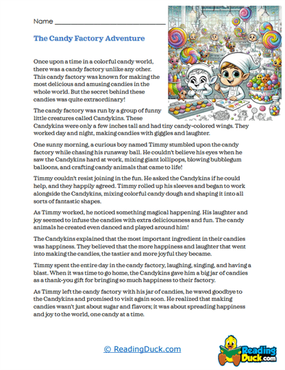 Candyland Factory Worksheet