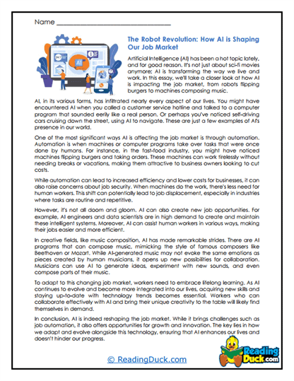 Robot Revolution Worksheet