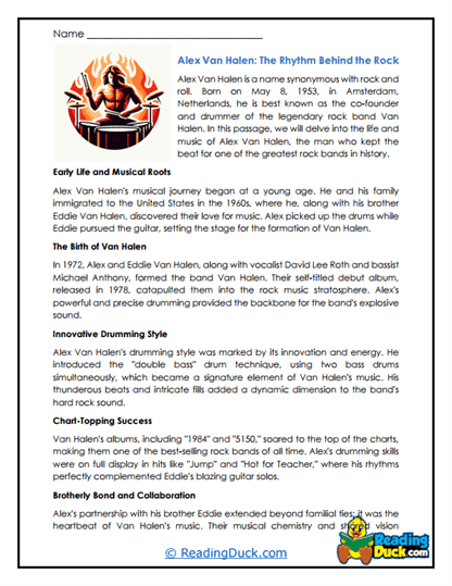 Van Halen Vibes Worksheet