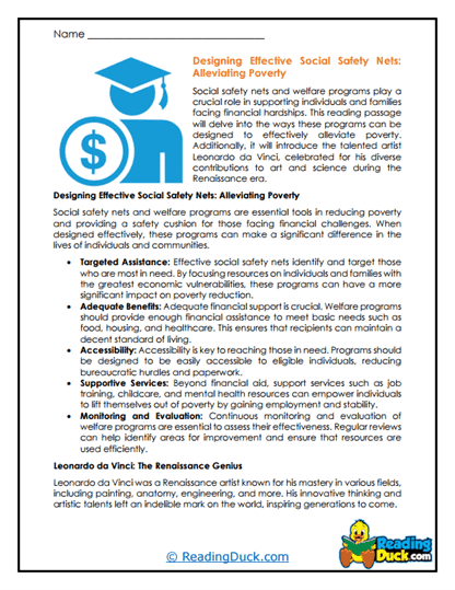 Safety Nets Worksheet