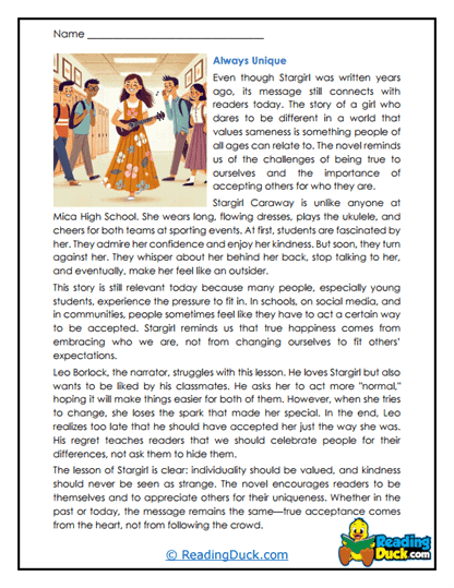 Stargirl Worksheets