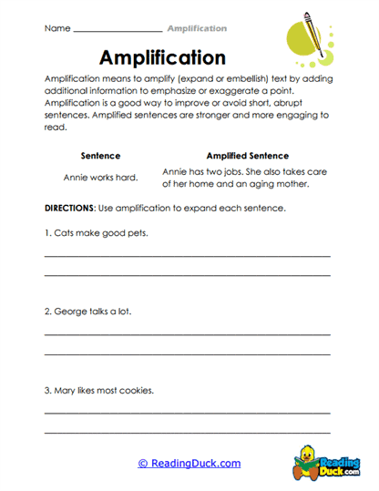 Sentence Expander Worksheet