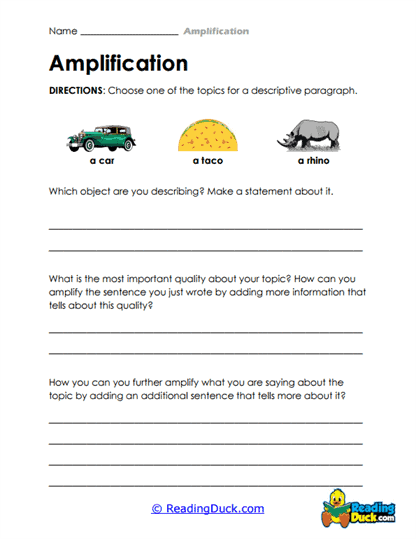 Descriptive Paragraph Builder Worksheet