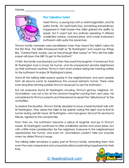 Talking Toilet Antics Worksheet