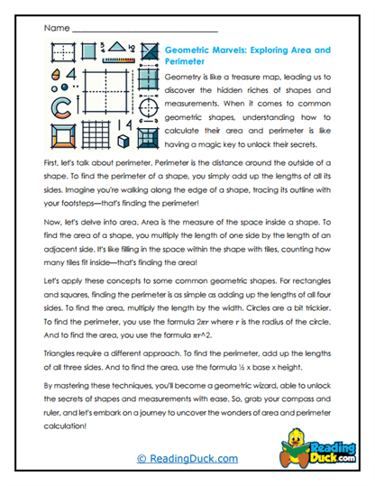 Perimeter and Area Adventures Worksheet