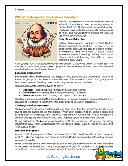 Stage and Stories Worksheet