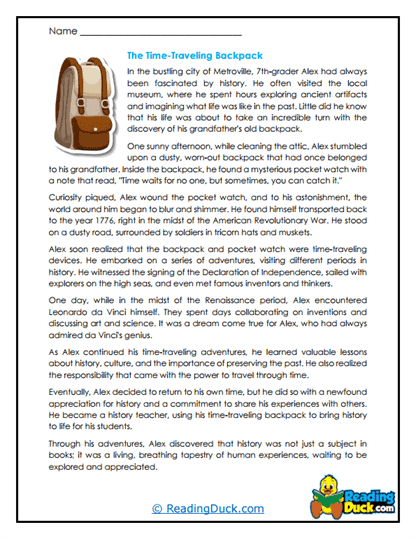 Time-Travel Backpack Worksheet