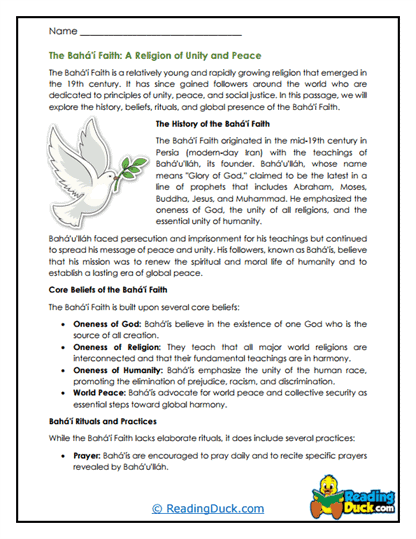 Unity Peace Worksheet