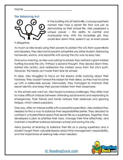Superhero Balance Worksheet