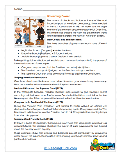 Checks And Balances Worksheets