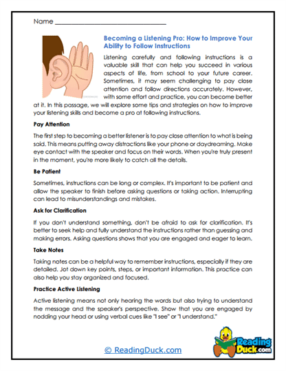 Listening Pro Worksheet