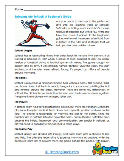Softball Start Worksheet