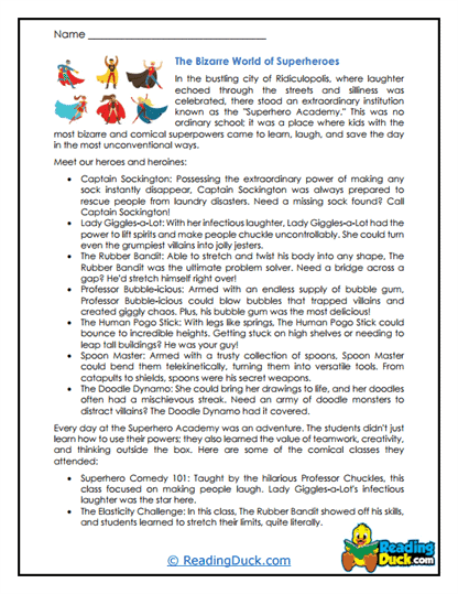 Superhero Laughter Worksheet