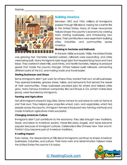 America Builders Worksheet