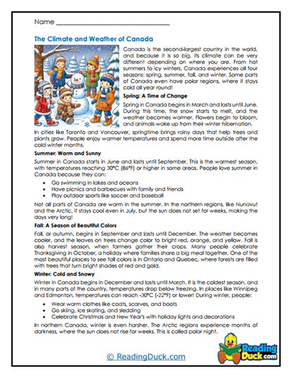 Seasonal Canada Worksheet