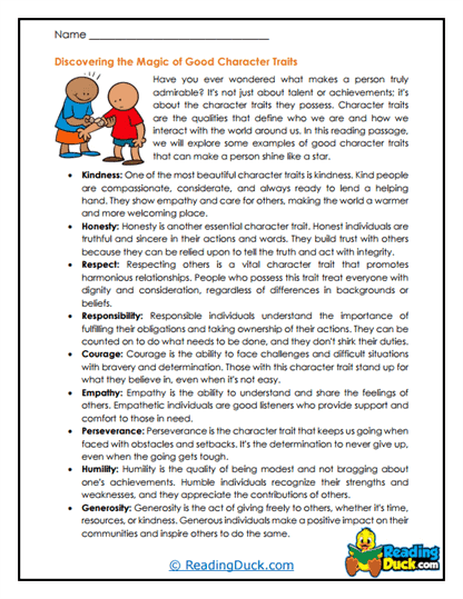 Trait Treasure Worksheet