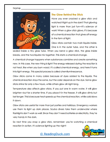Glow in the Dark Worksheet