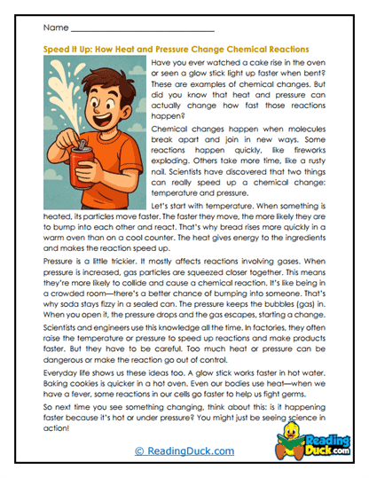 Chemical Changes Reading Comprehension Worksheets