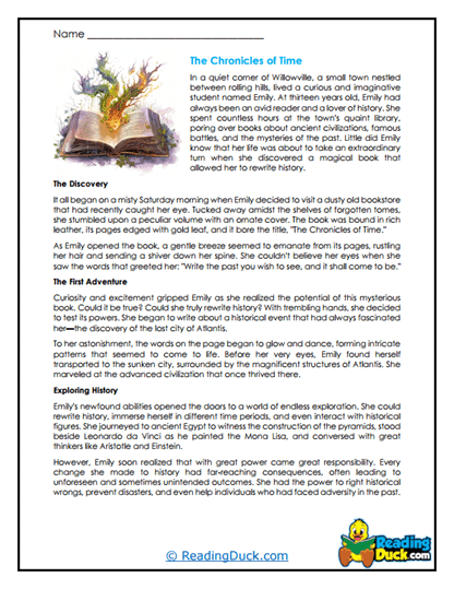 Time Traveler's Book Worksheet