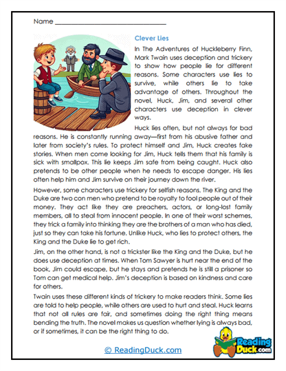 The Adventures of Huckleberry Finn Worksheets