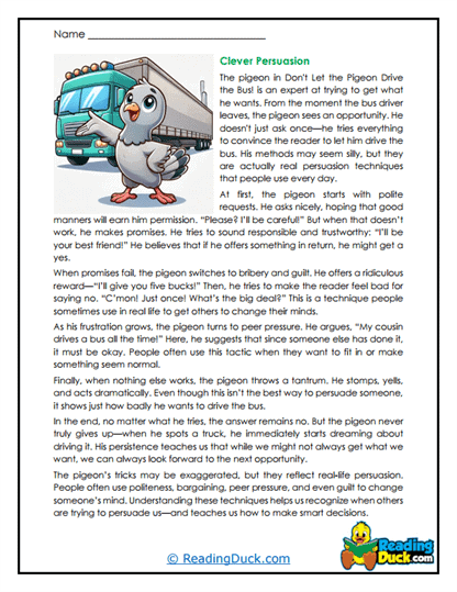 Persuasive Pigeon Worksheet
