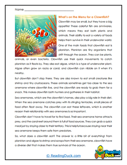 Reef Foragers Worksheet