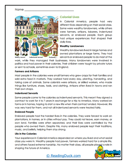 Colonial America Worksheets