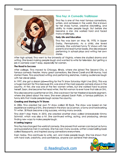 Finding Inference Worksheet Comedians Reading Comprehension Worksheets | Reading Duck.com
