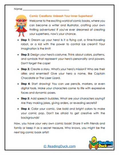 Superhero Comics Worksheet