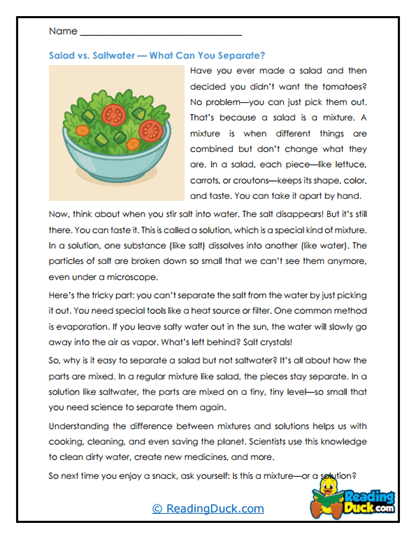 Salads, Saltwater, and Solutions Worksheet